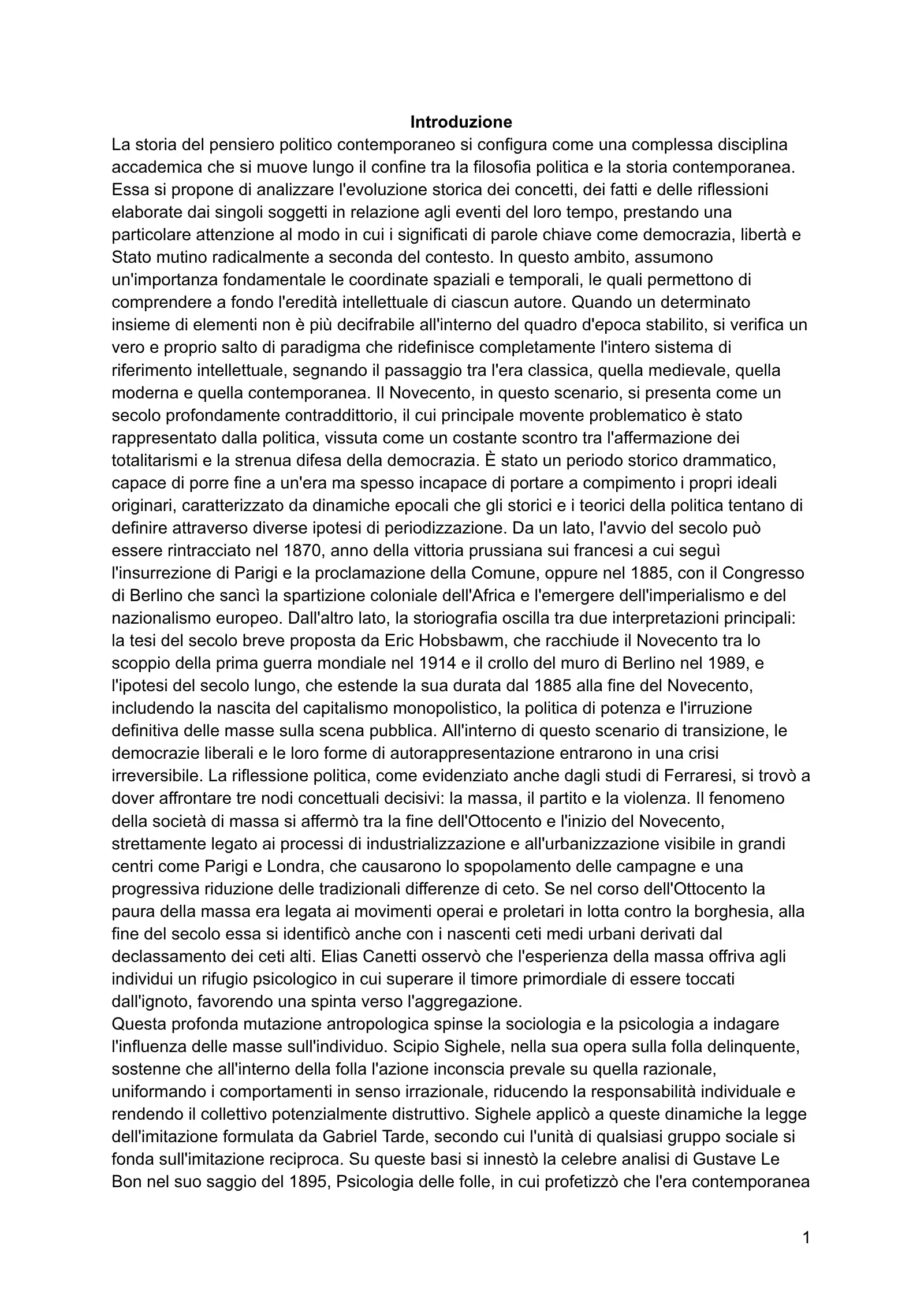 Anteprima degli appunti di Storia Del Pensiero Politico Contemporaneo