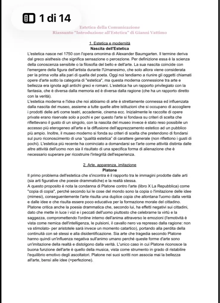 Anteprima degli appunti di Estetica Della Comunicazione
