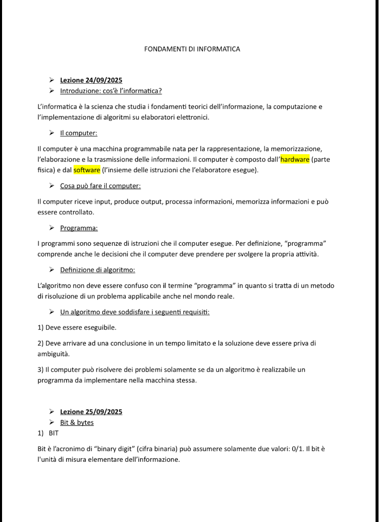 Anteprima degli appunti di Fondamenti Di Informatica