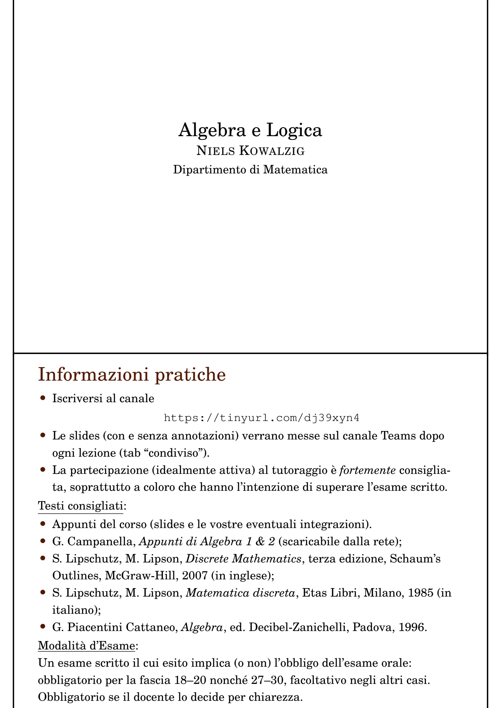 Anteprima degli appunti di Algebra E Logica