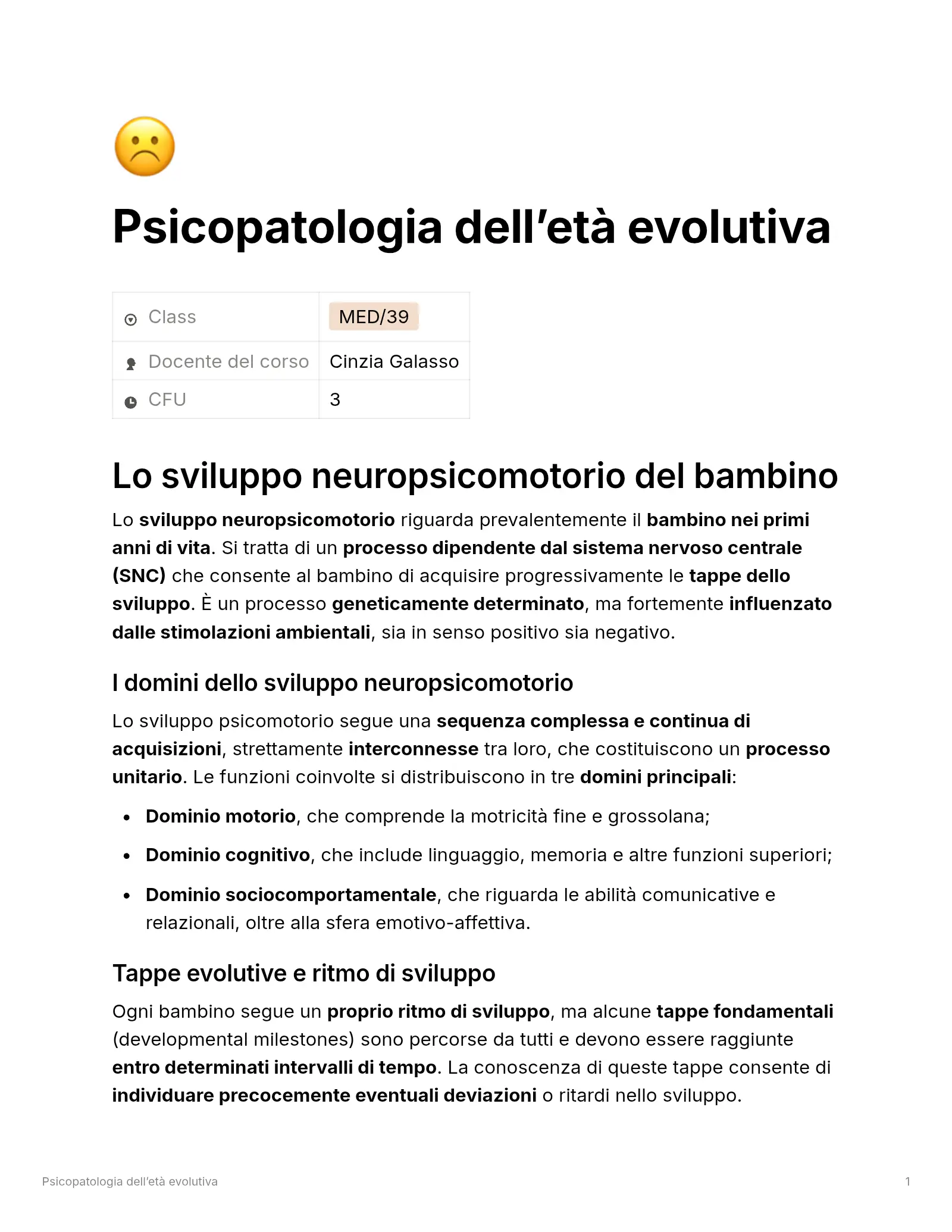 Anteprima degli appunti di Psicologia E Psicopatologia Dello Sviluppo