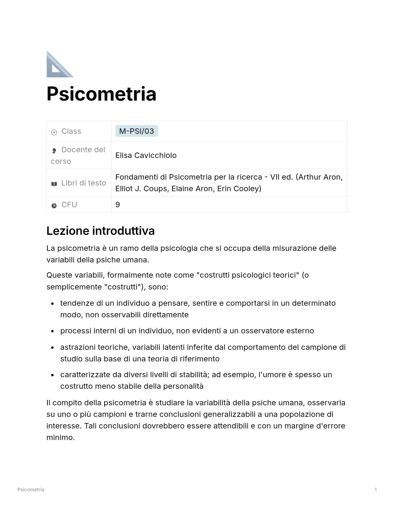 Anteprima degli appunti di Psicometria