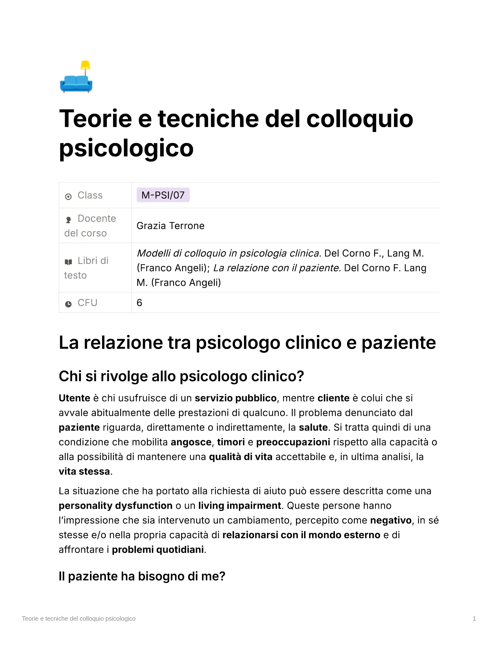 Anteprima degli appunti di Teorie E Tecniche Del Colloquio Psicologico