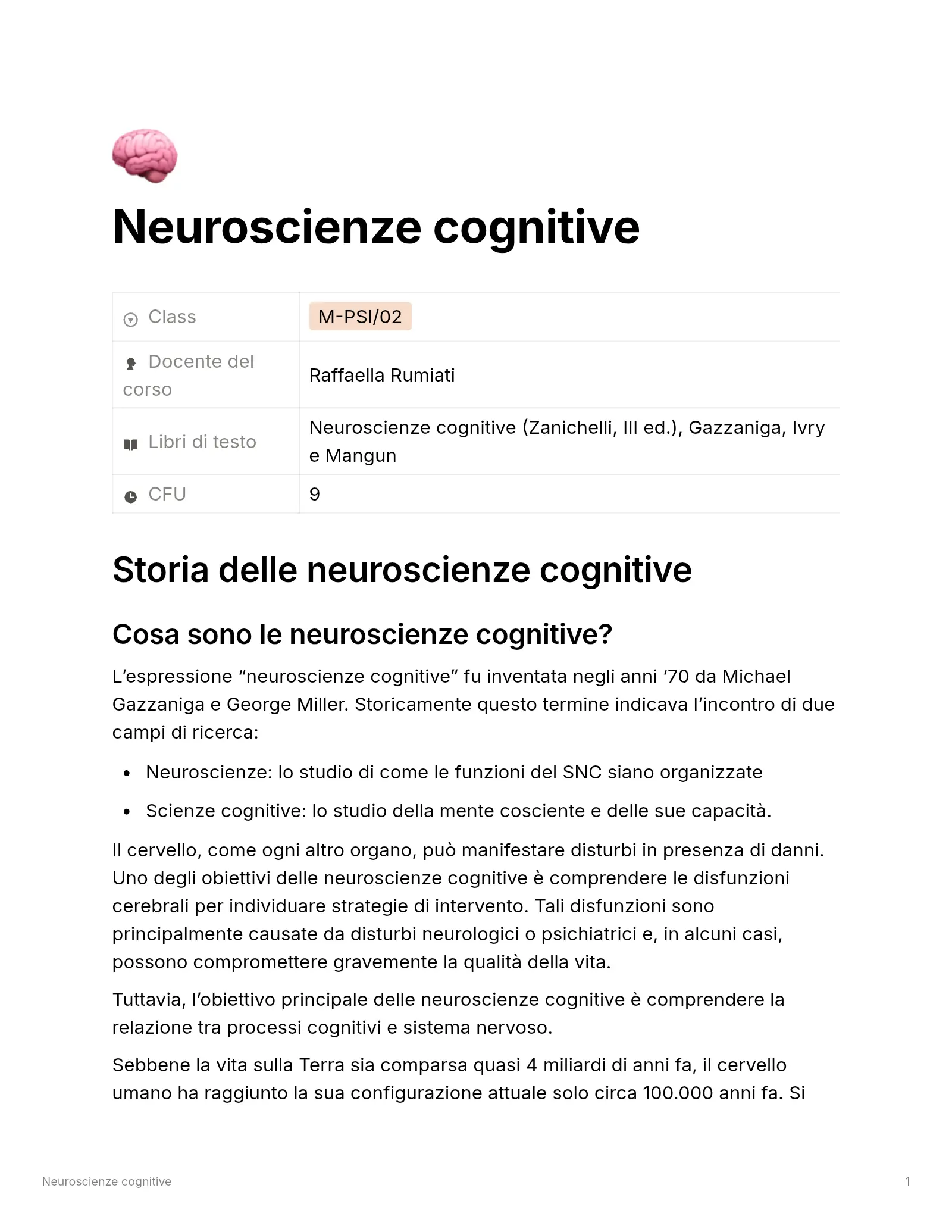 Anteprima degli appunti di Neuroscienze Cognitive