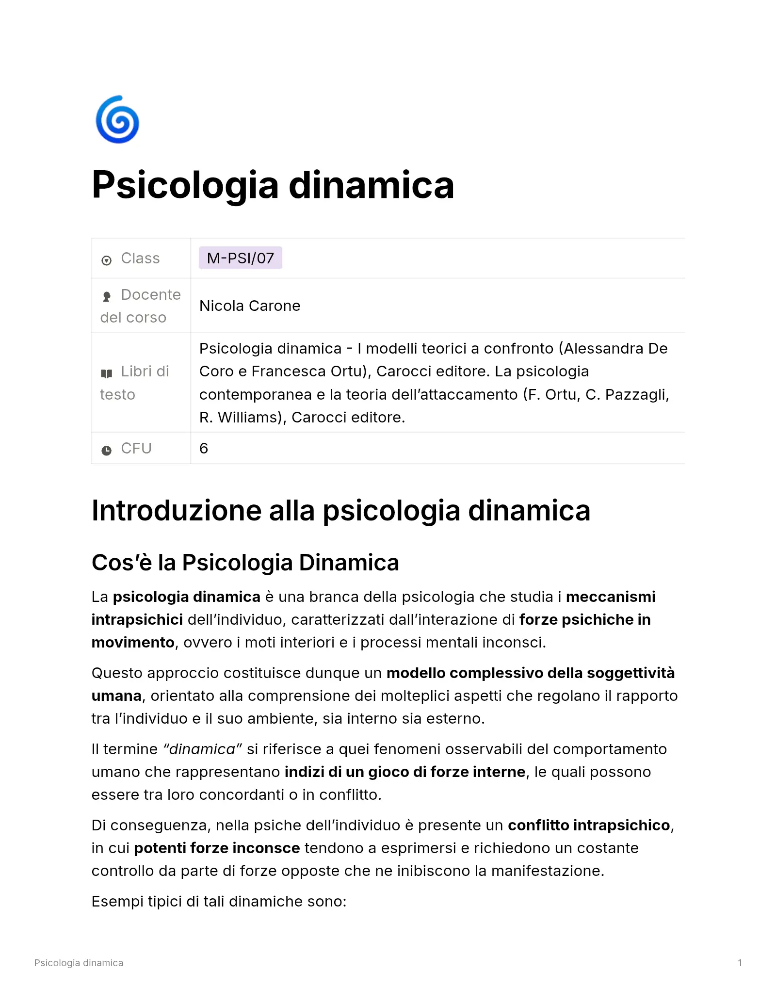Anteprima degli appunti di Psicologia Dinamica: Teoria E Metodi