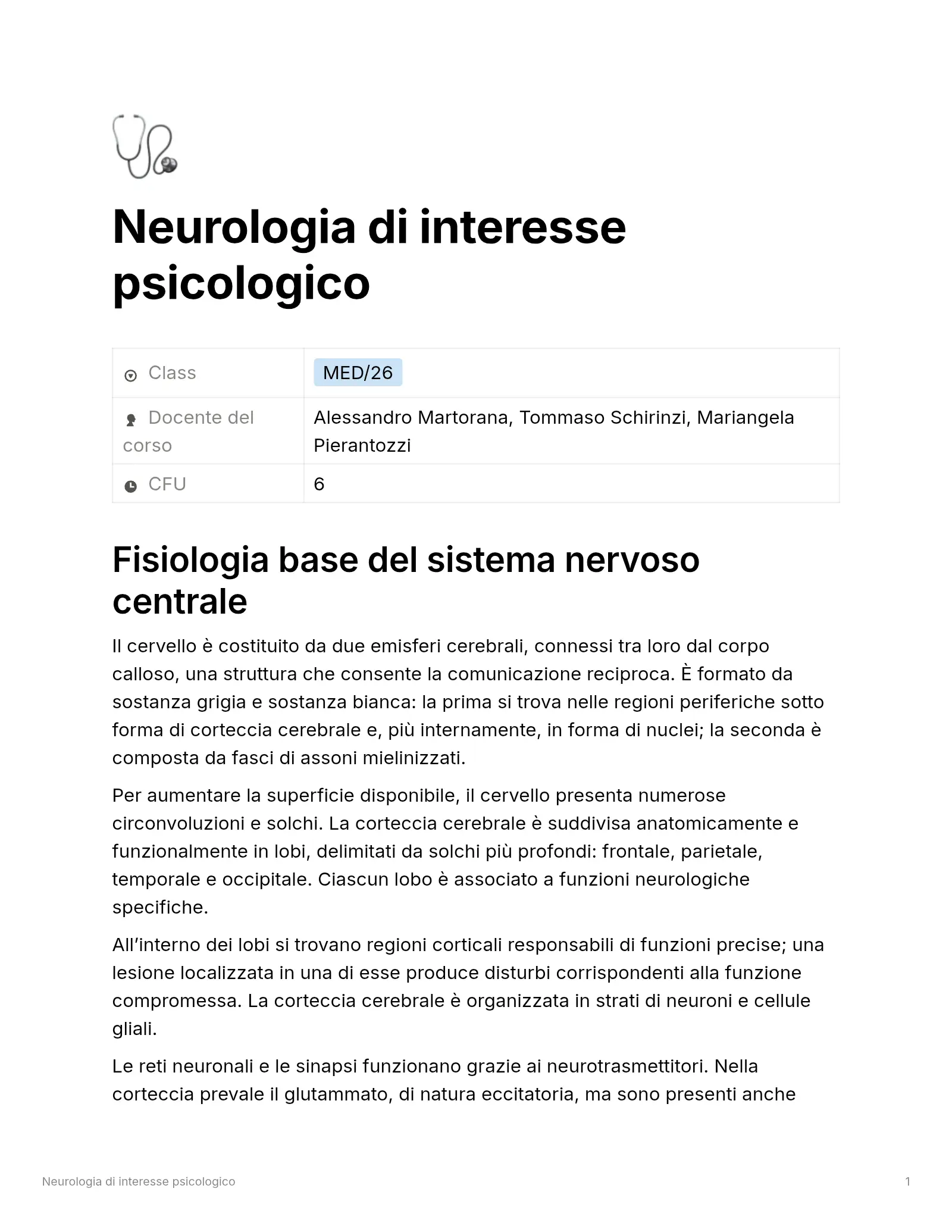 Anteprima degli appunti di Neurologia Di Interesse Psicologico
