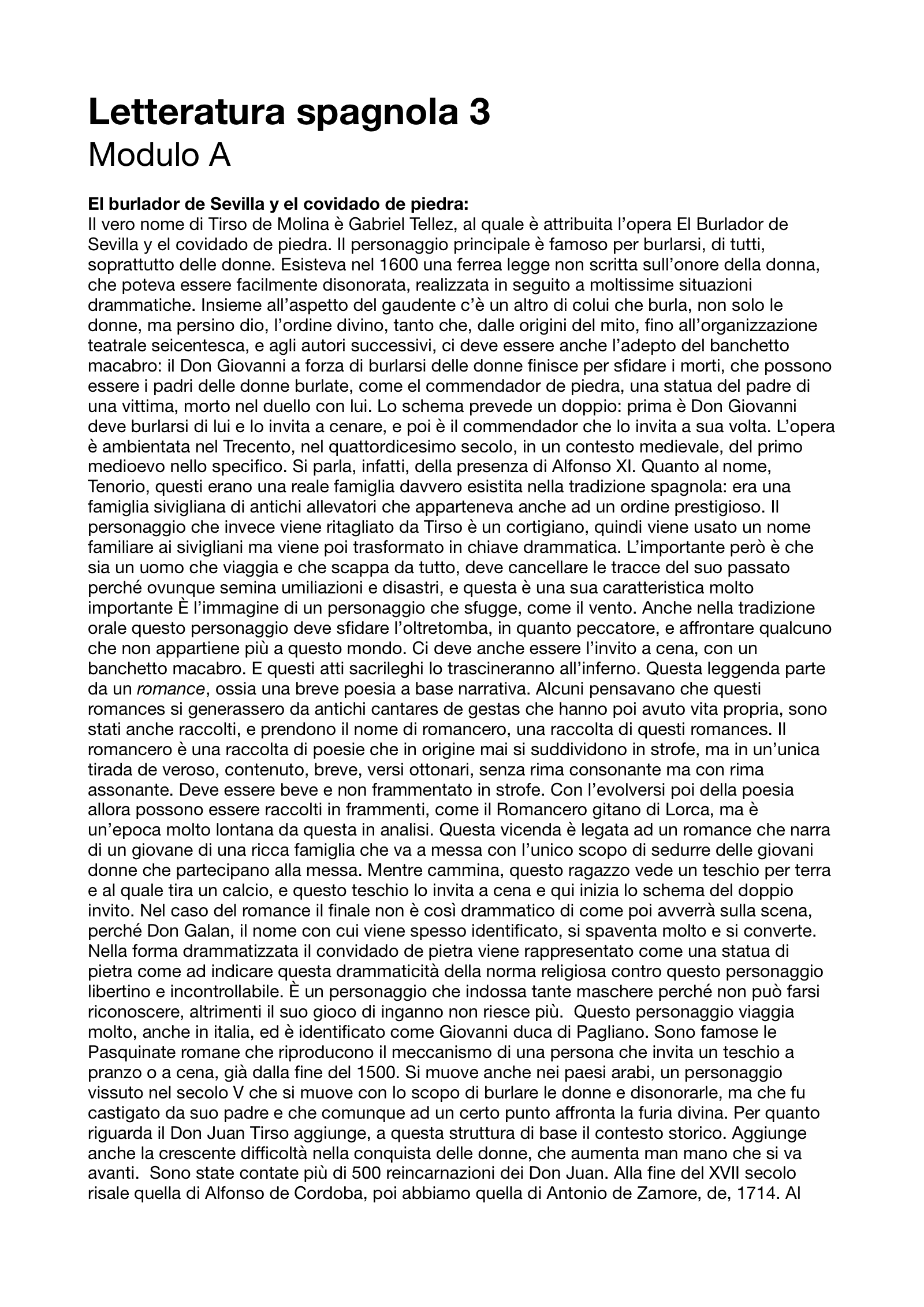 Anteprima degli appunti di Letteratura Spagnola 3