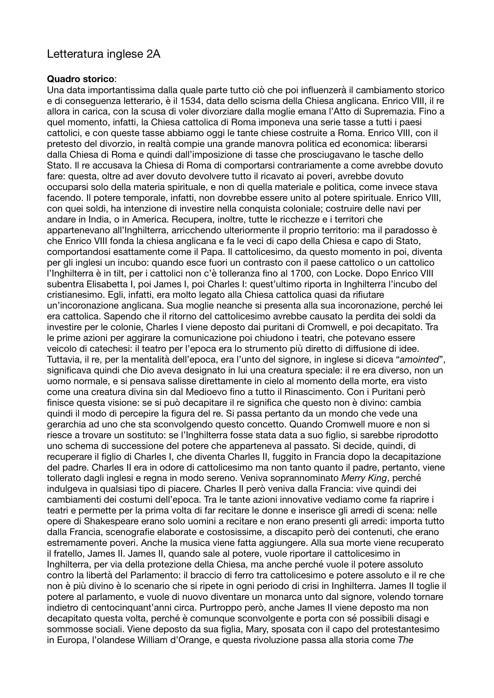 Anteprima degli appunti di Letteratura Inglese 2