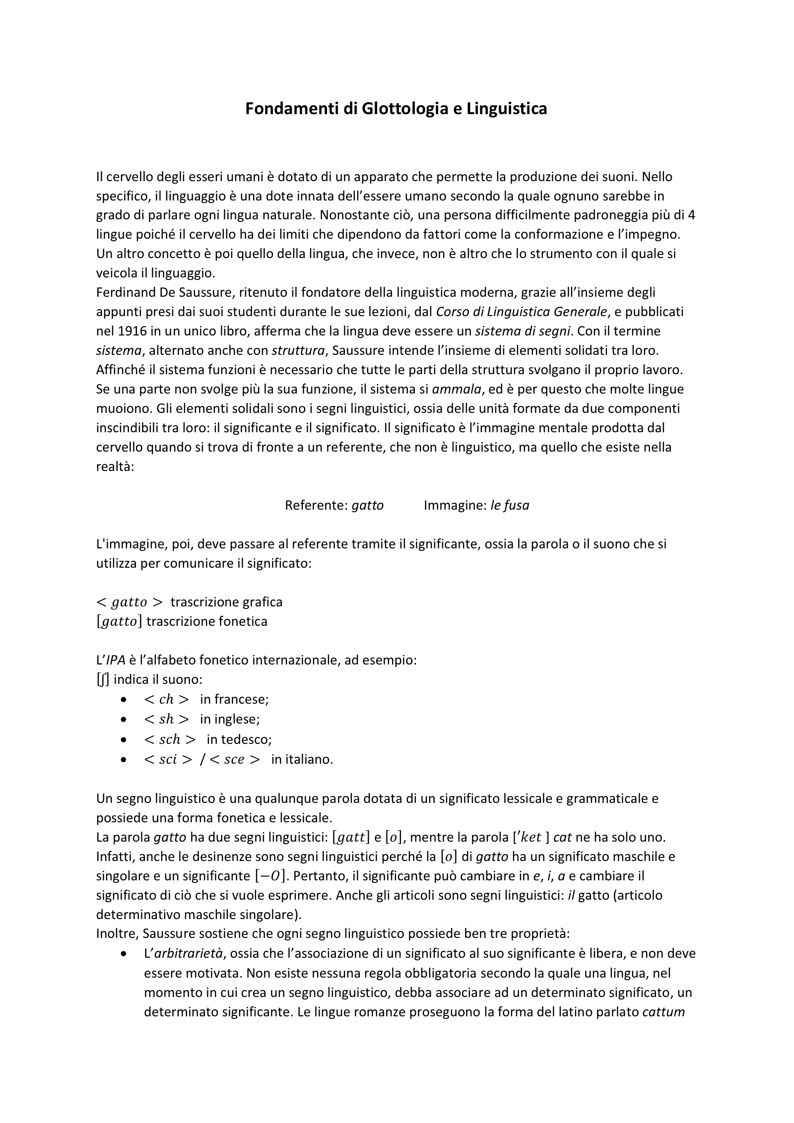 Anteprima degli appunti di Fondamenti Di Glottologia E Linguistica