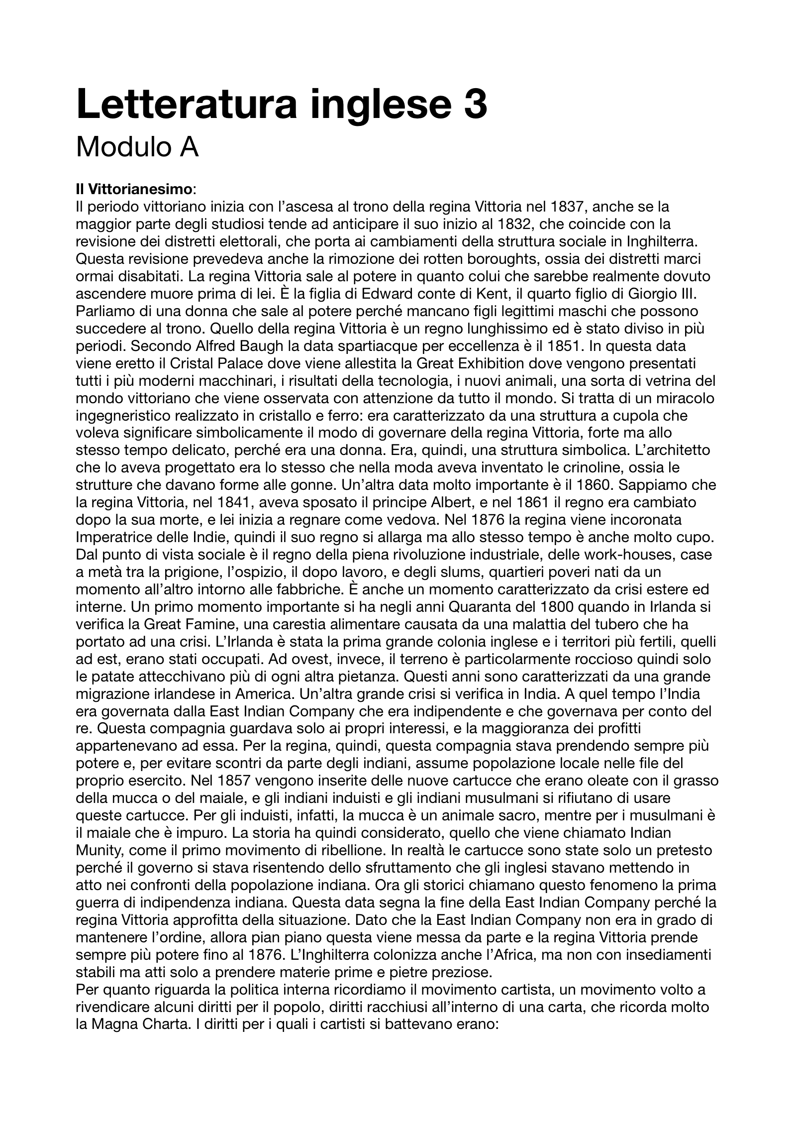 Anteprima degli appunti di Letteratura Inglese 3