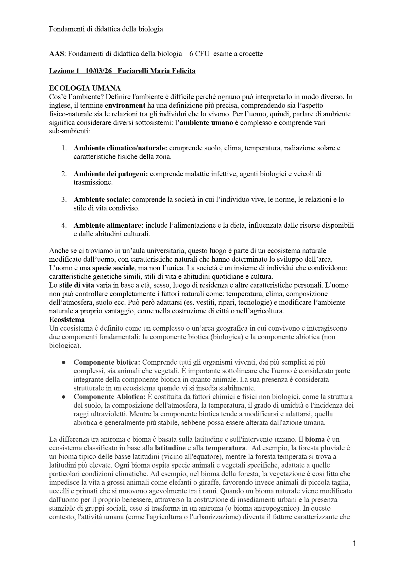 Anteprima degli appunti di Fondamenti Di Didattica Della Biologia
