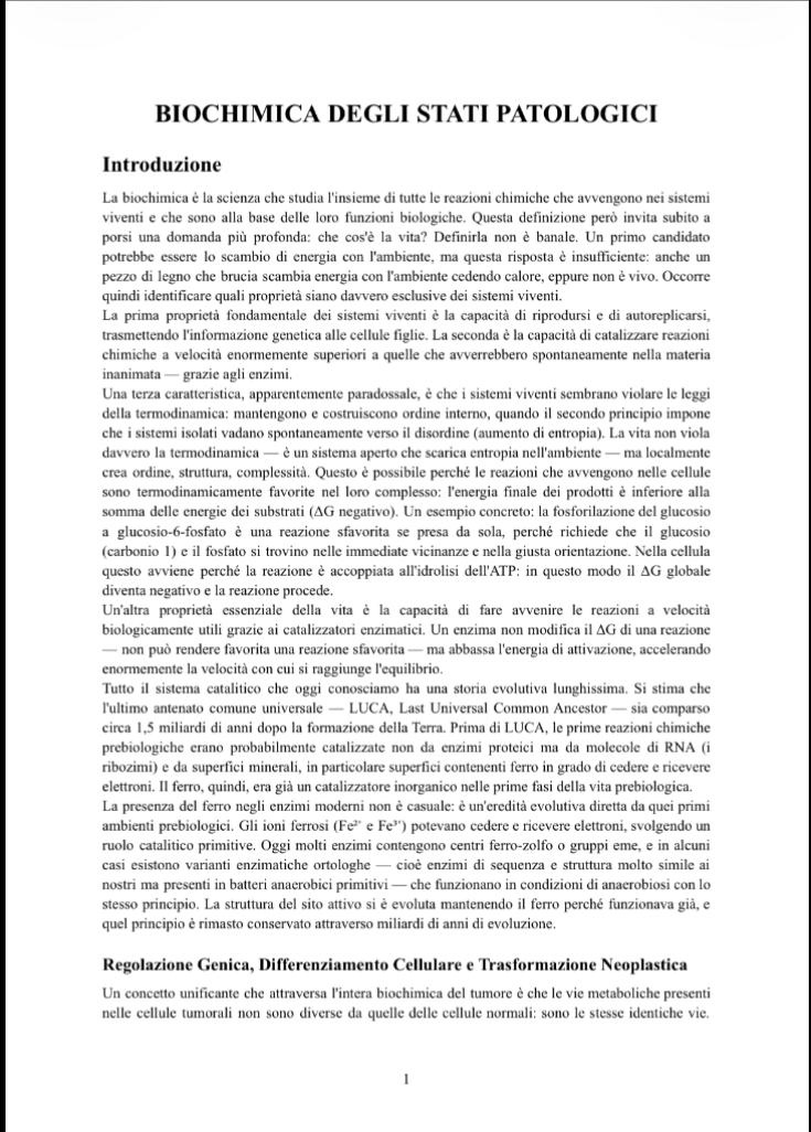 Anteprima degli appunti di Biochimica Degli Stati Patologici