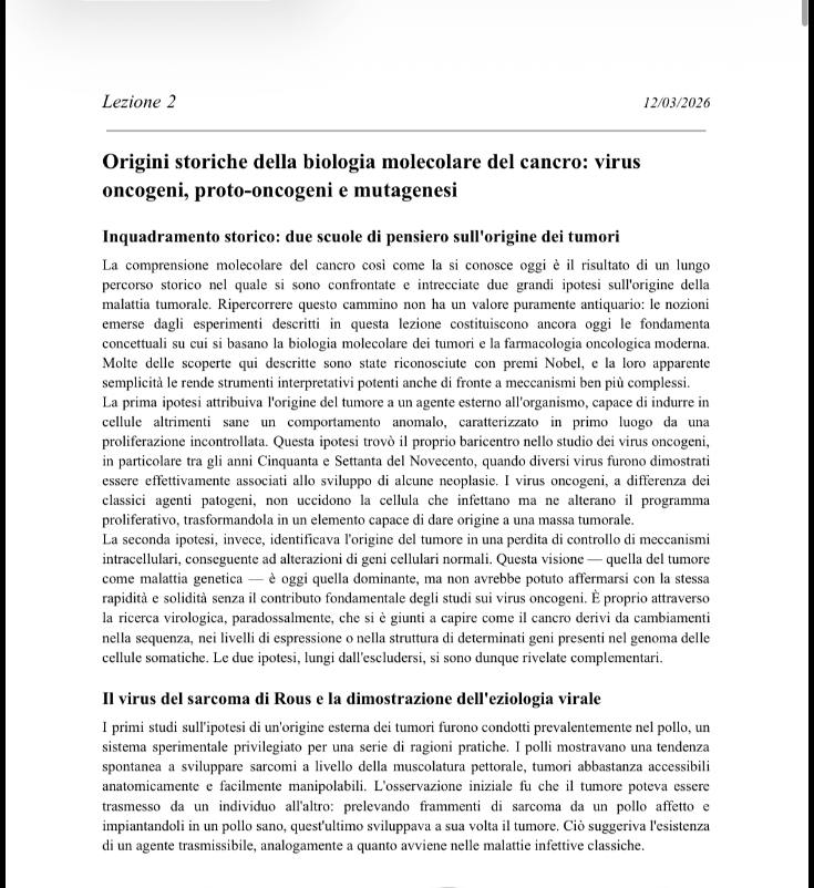 Anteprima degli appunti di Genetica Molecolare Della Trasformazione Neoplastica