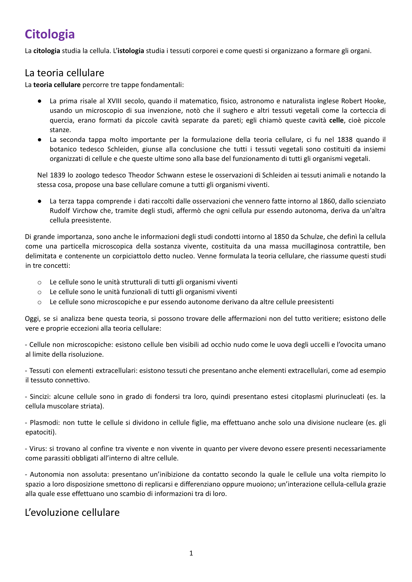 Anteprima degli appunti di Citologia E Istologia