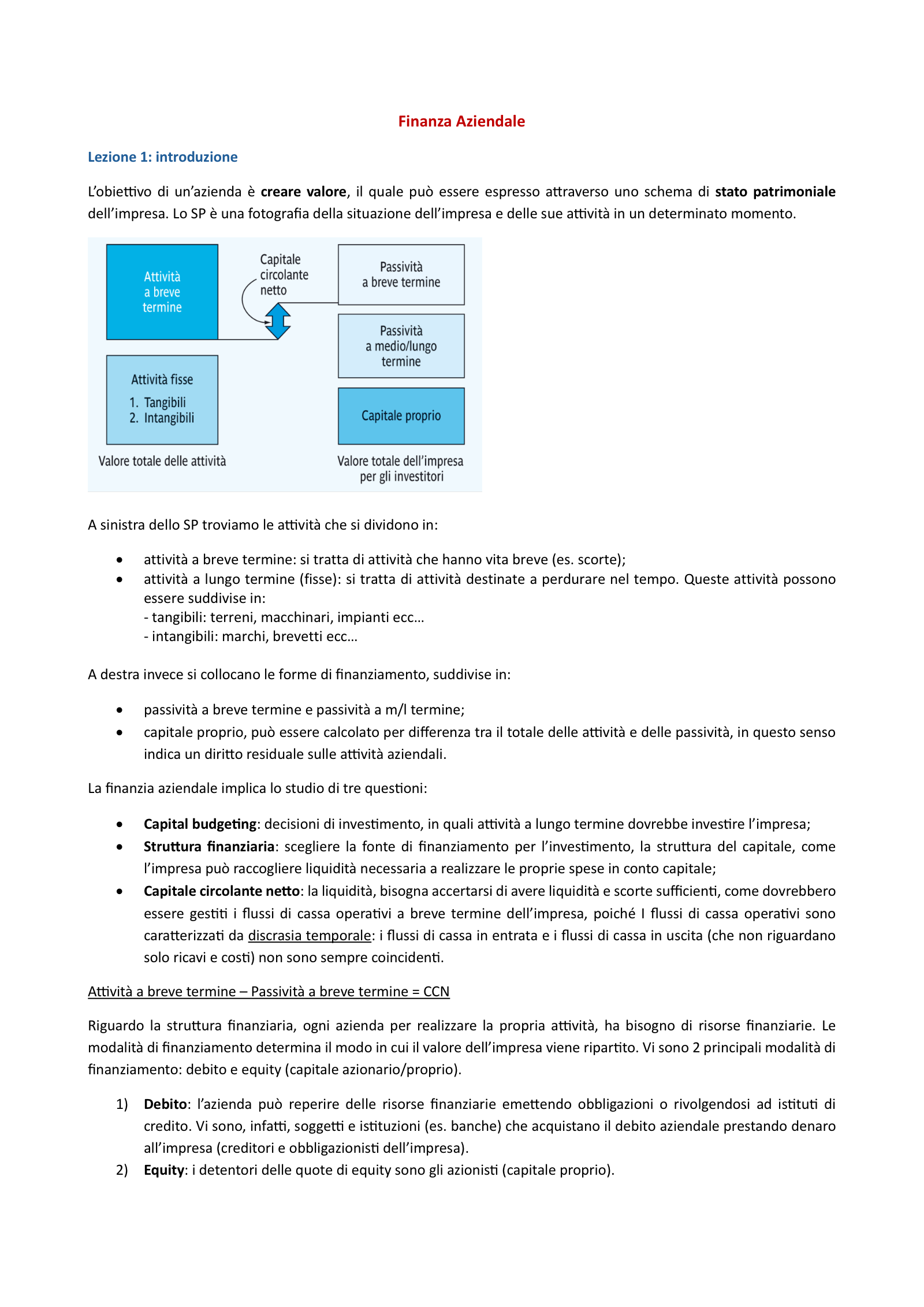 Anteprima degli appunti di Finanza Aziendale
