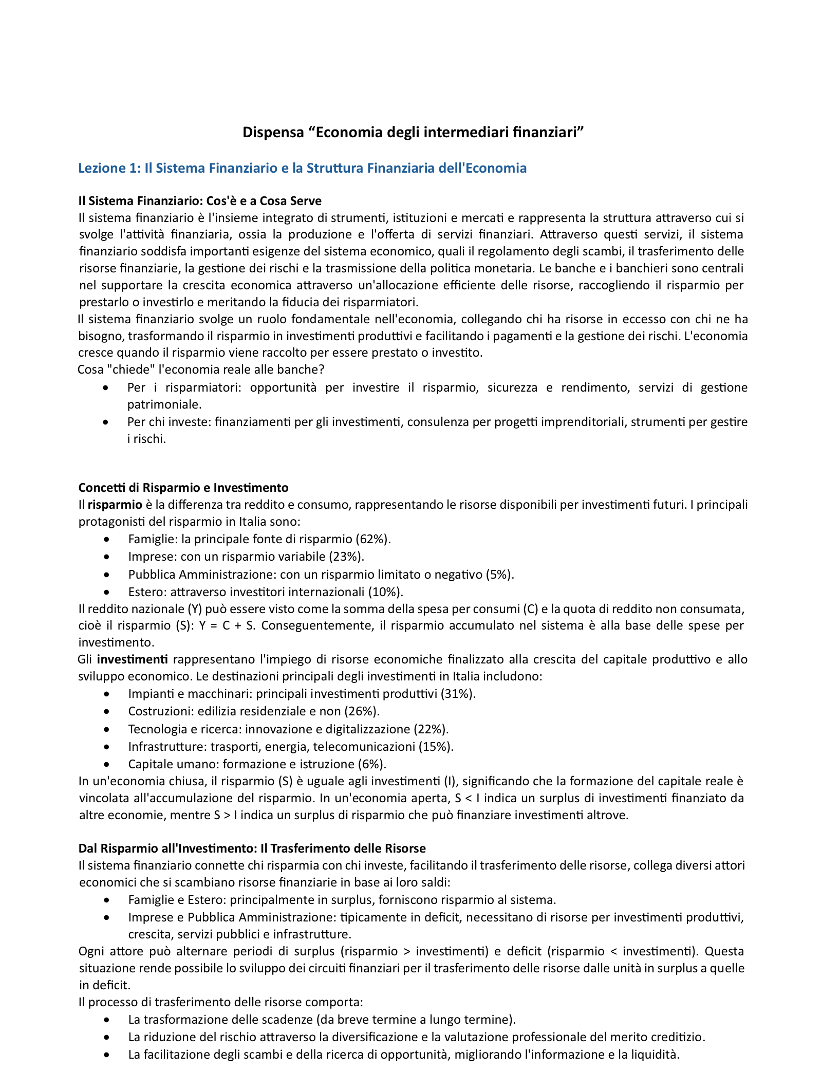 Anteprima degli appunti di Economia Degli Intermediari Finanziari