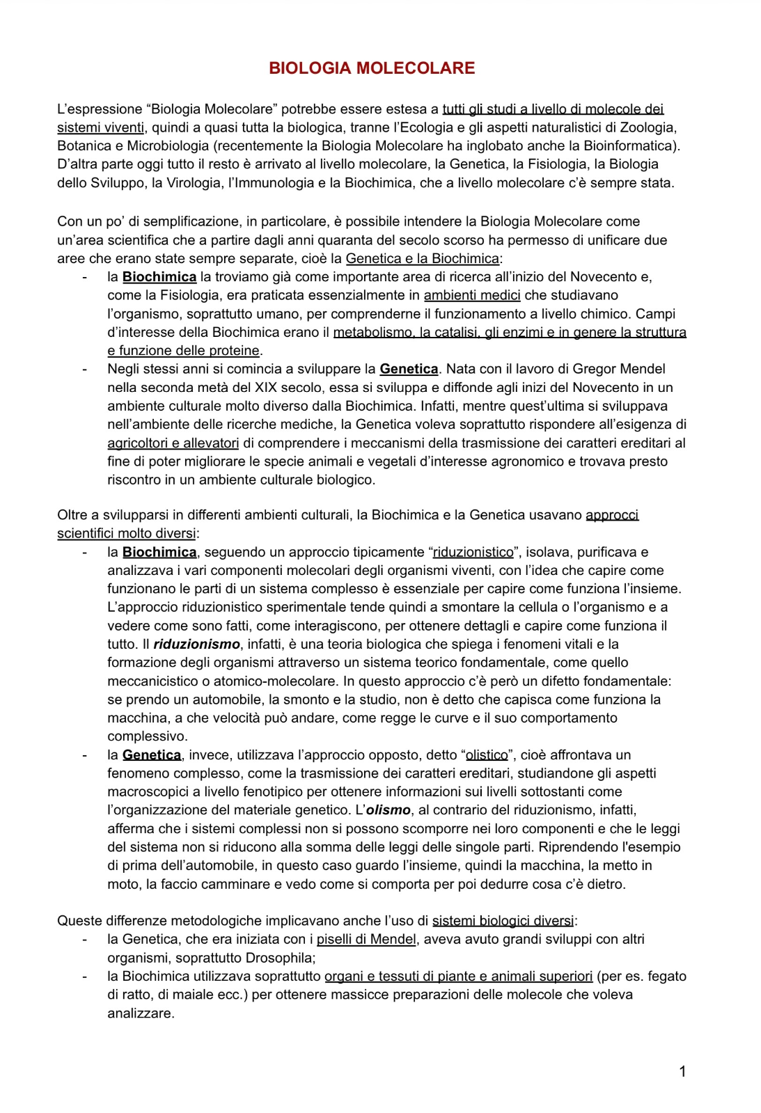 Anteprima degli appunti di Biologia Molecolare