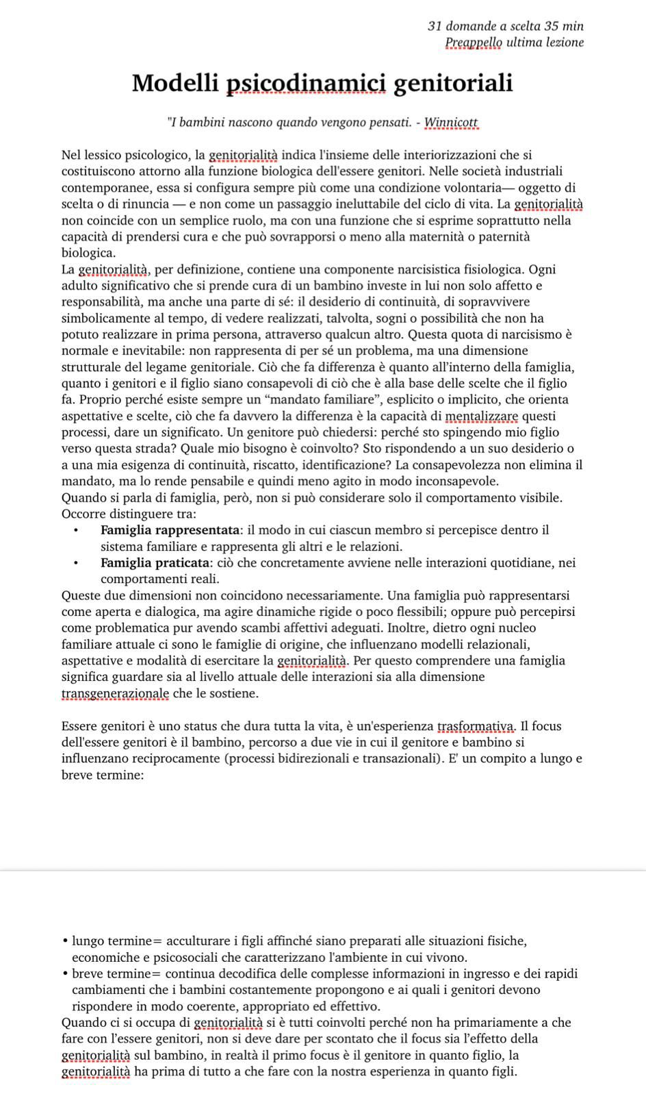Anteprima degli appunti di Modelli Psicodinamici Della Genitorialità E Dei Legami Familiari