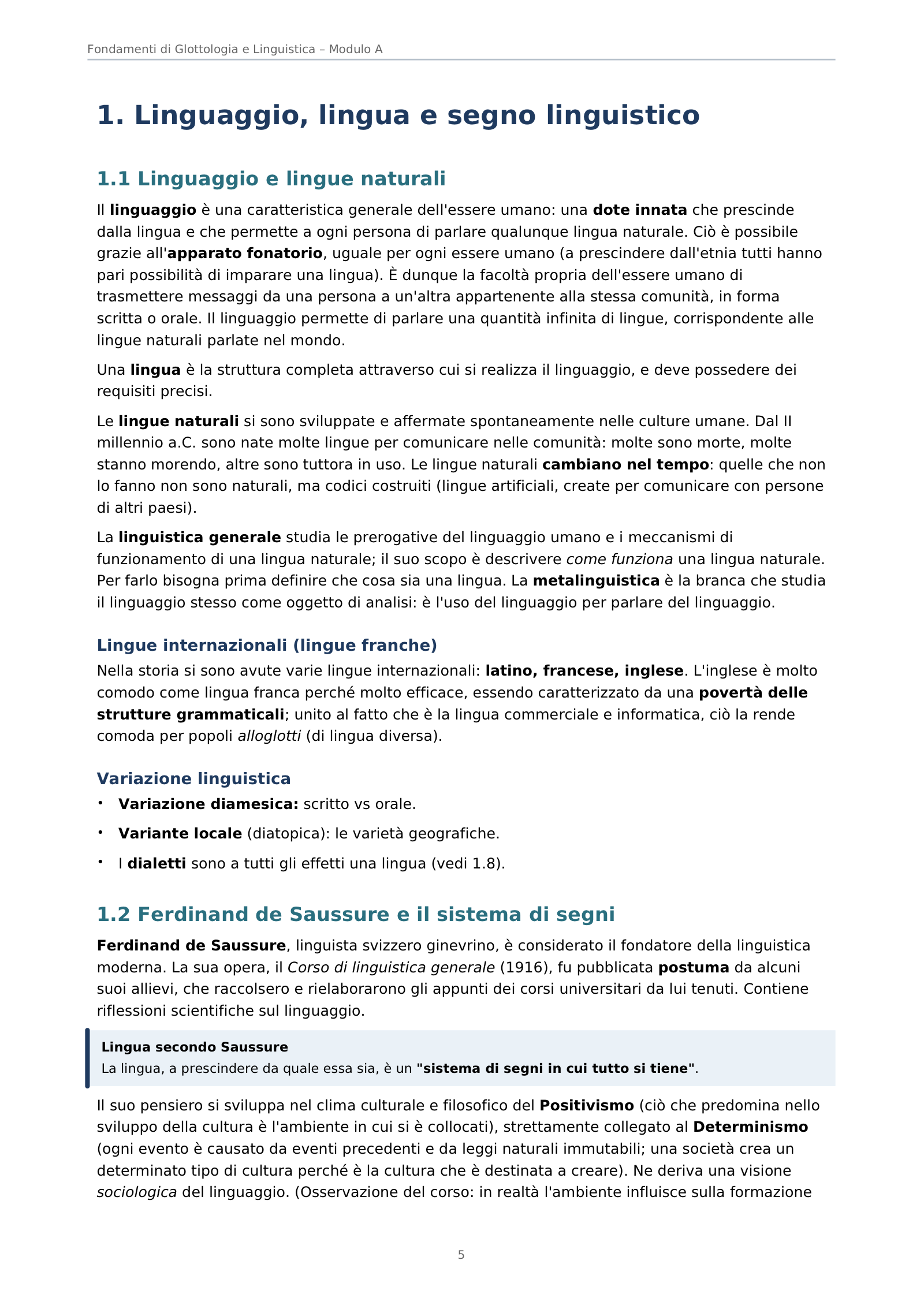 Anteprima degli appunti di Fondamenti Di Glottologia E Linguistica