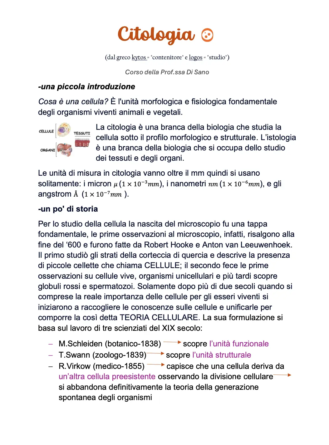 Anteprima degli appunti di Citologia E Istologia