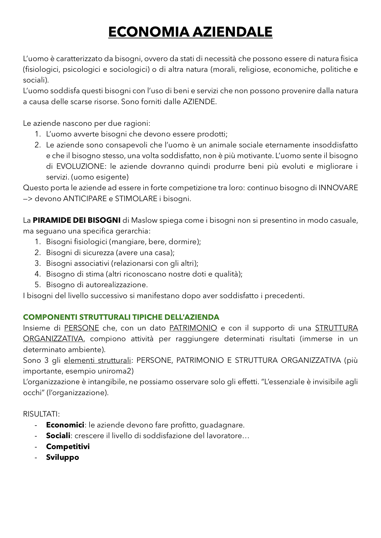 Anteprima degli appunti di Economia Aziendale
