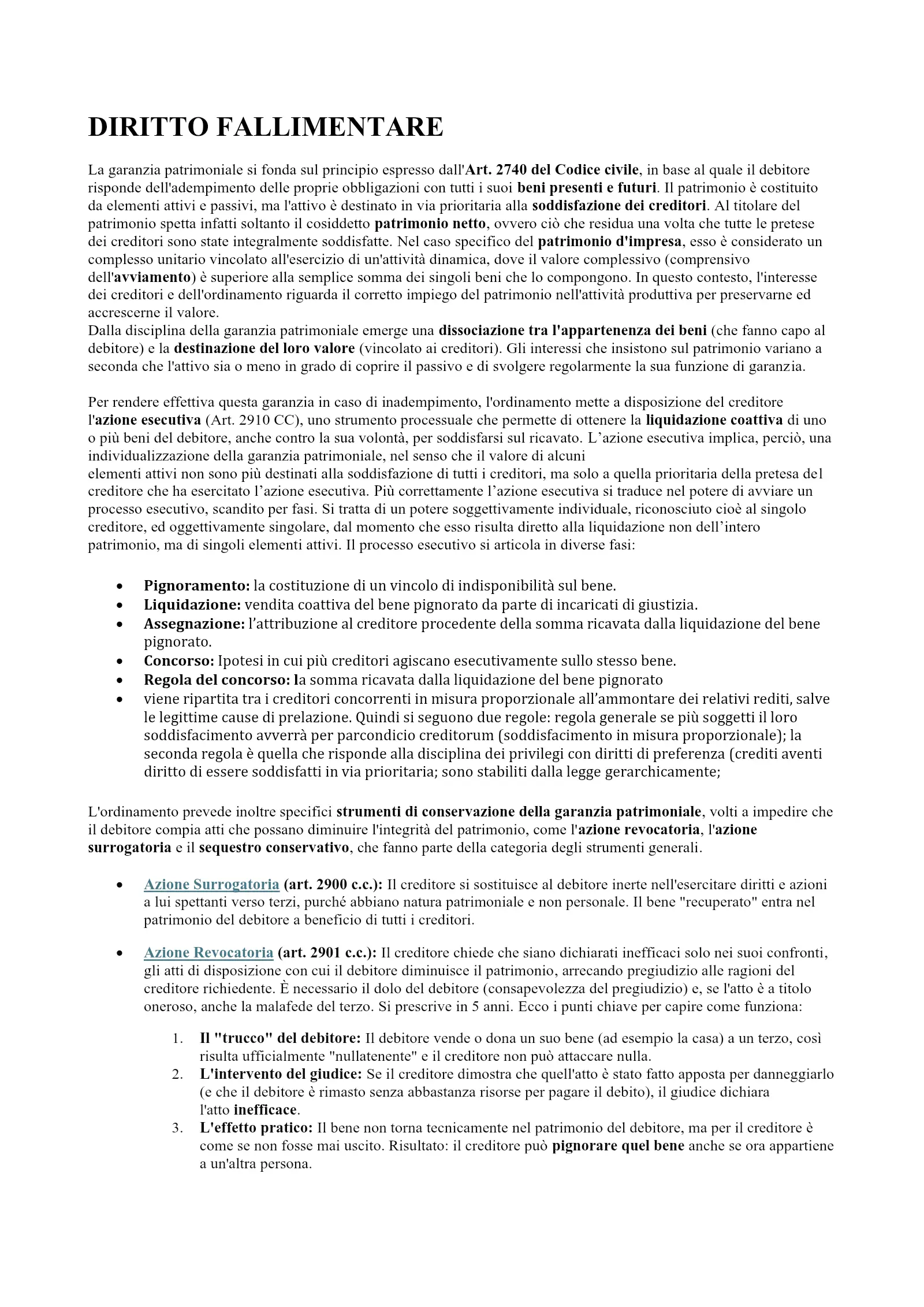 Anteprima degli appunti di Diritto Fallimentare