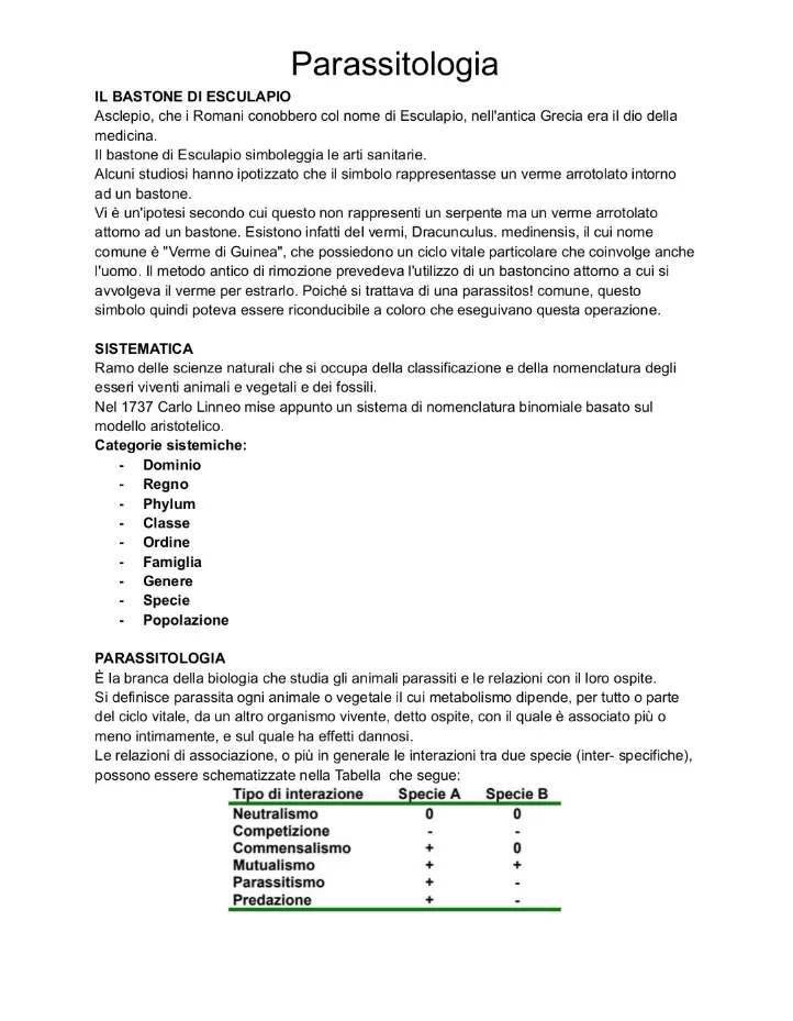 Anteprima degli appunti di Zoologia E Parassitologia