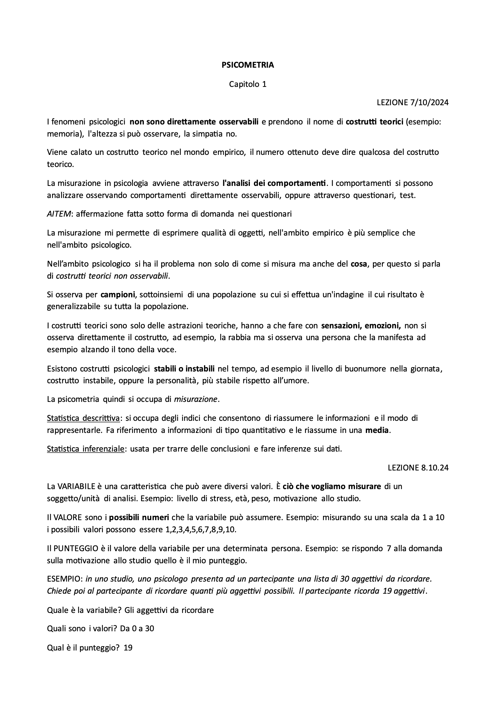 Anteprima degli appunti di Psicometria
