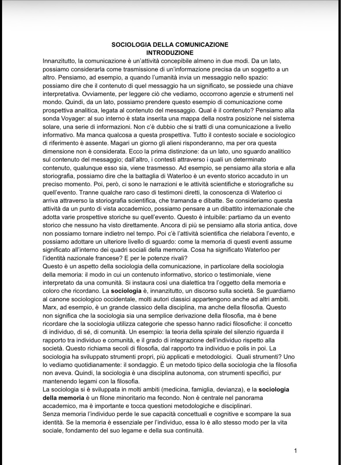 Anteprima degli appunti di Sociologia Della Comunicazione