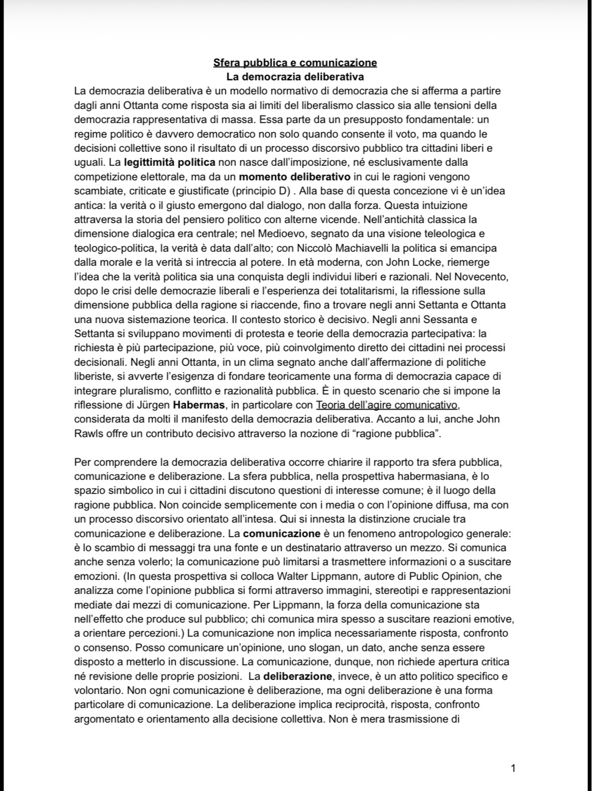 Anteprima degli appunti di Sfera Pubblica E Comunicazione