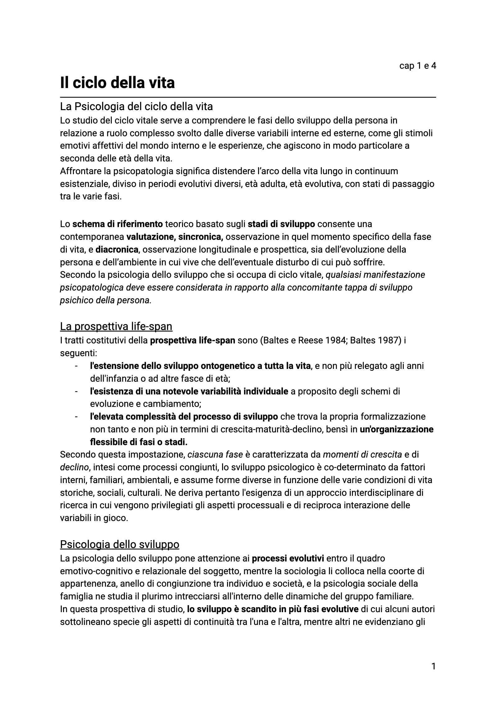 Anteprima degli appunti di Psicopatologia Del Ciclo Della Vita