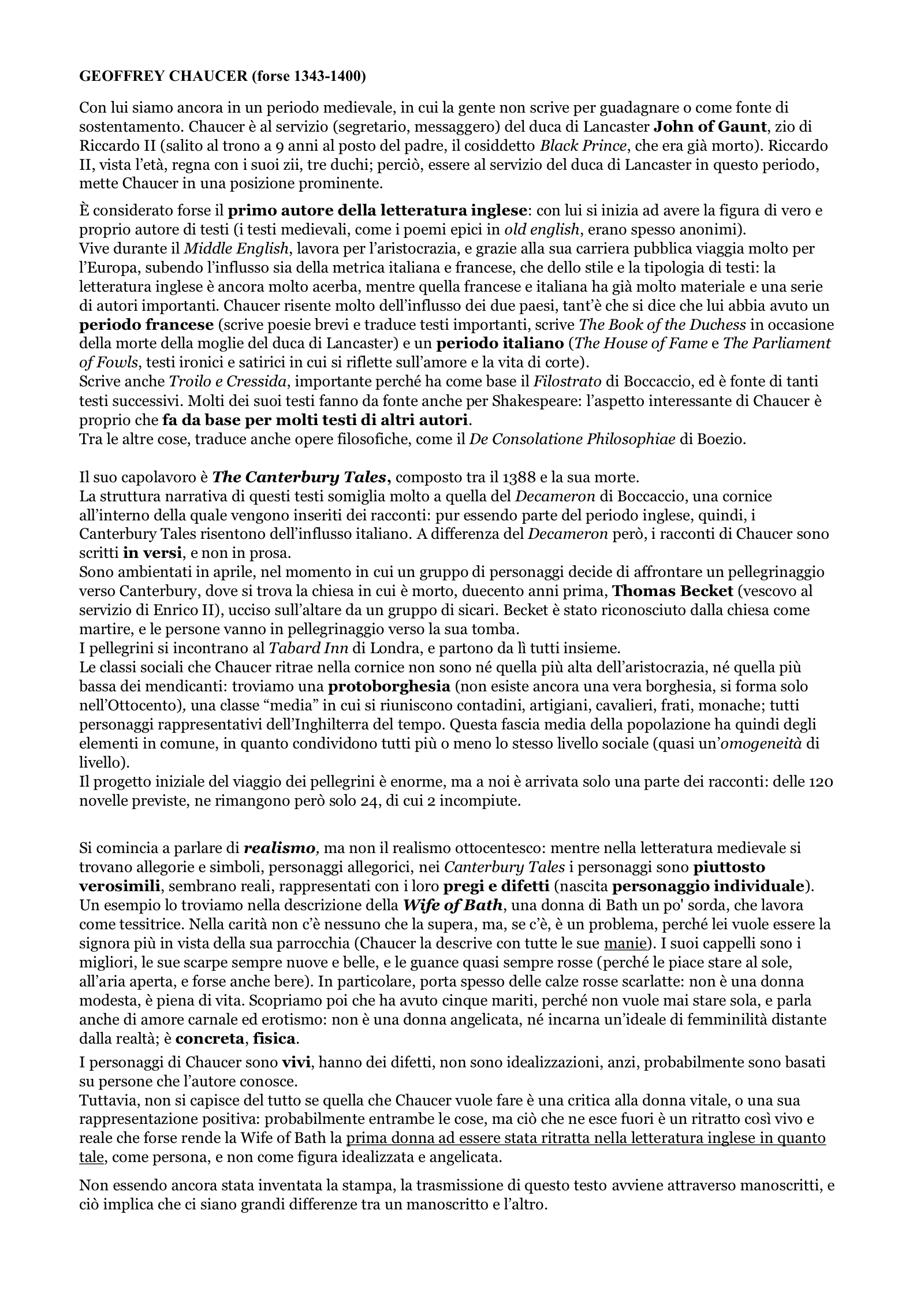 Anteprima degli appunti di Letteratura Inglese 3