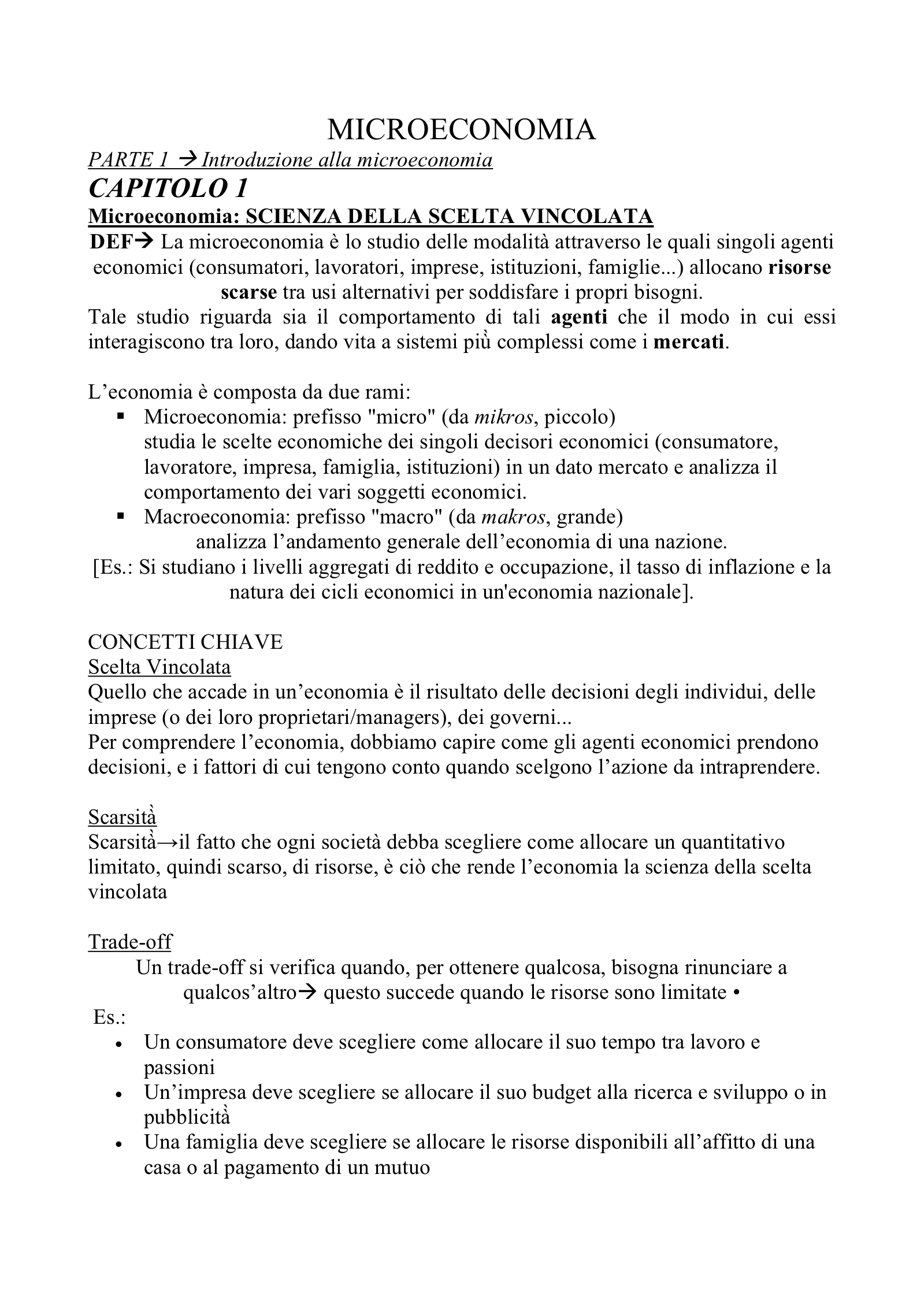 Anteprima degli appunti di Microeconomia