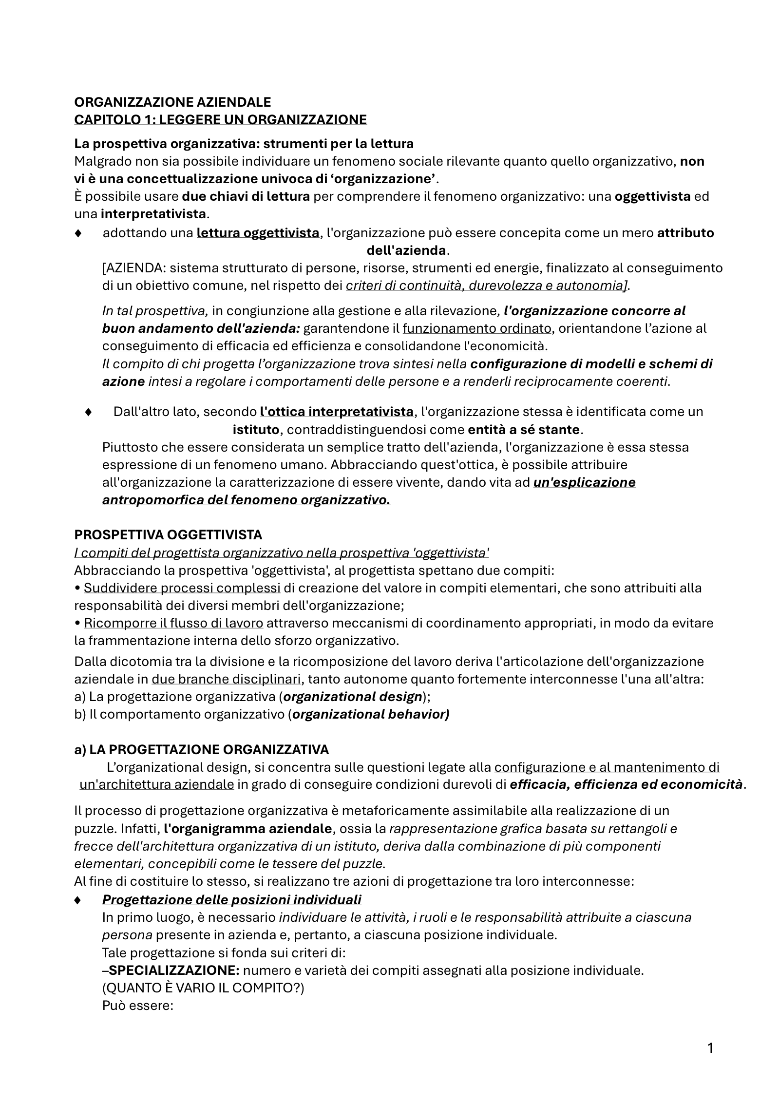Anteprima degli appunti di Organizzazione Aziendale