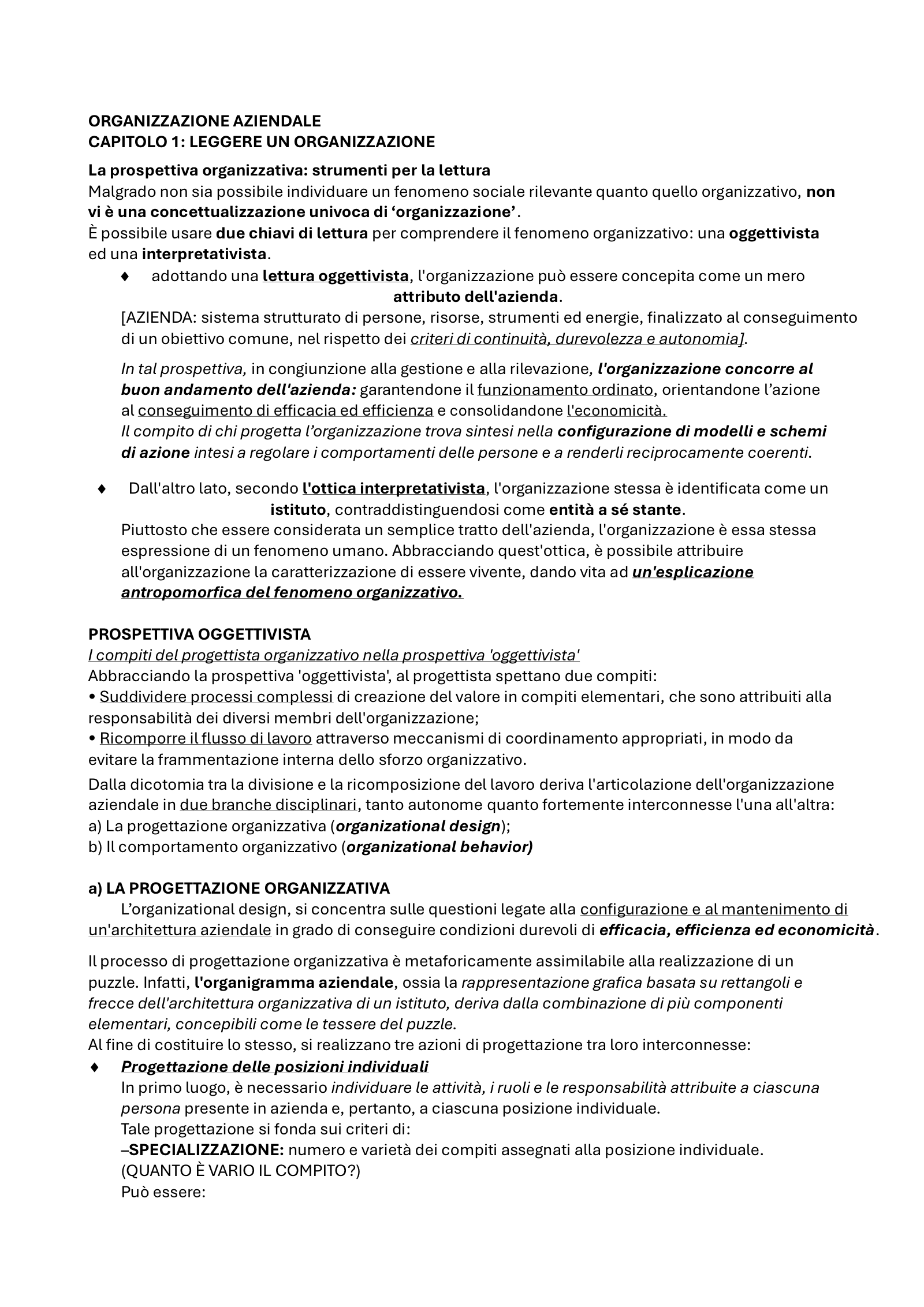 Anteprima degli appunti di Organizzazione Aziendale