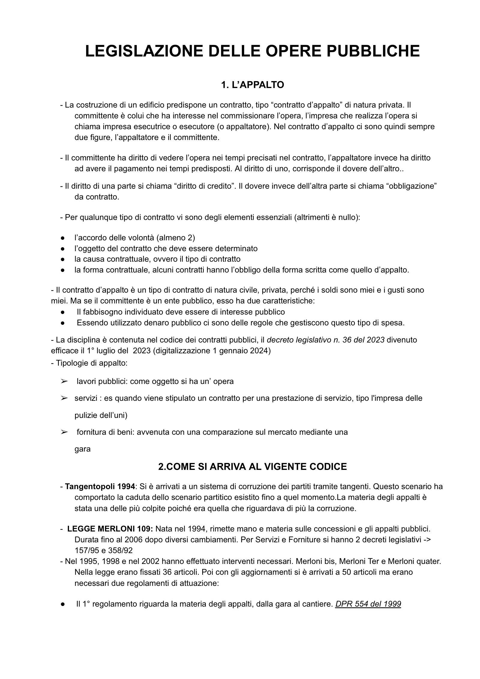 Anteprima degli appunti di Legislazione Delle Opere Pubbliche