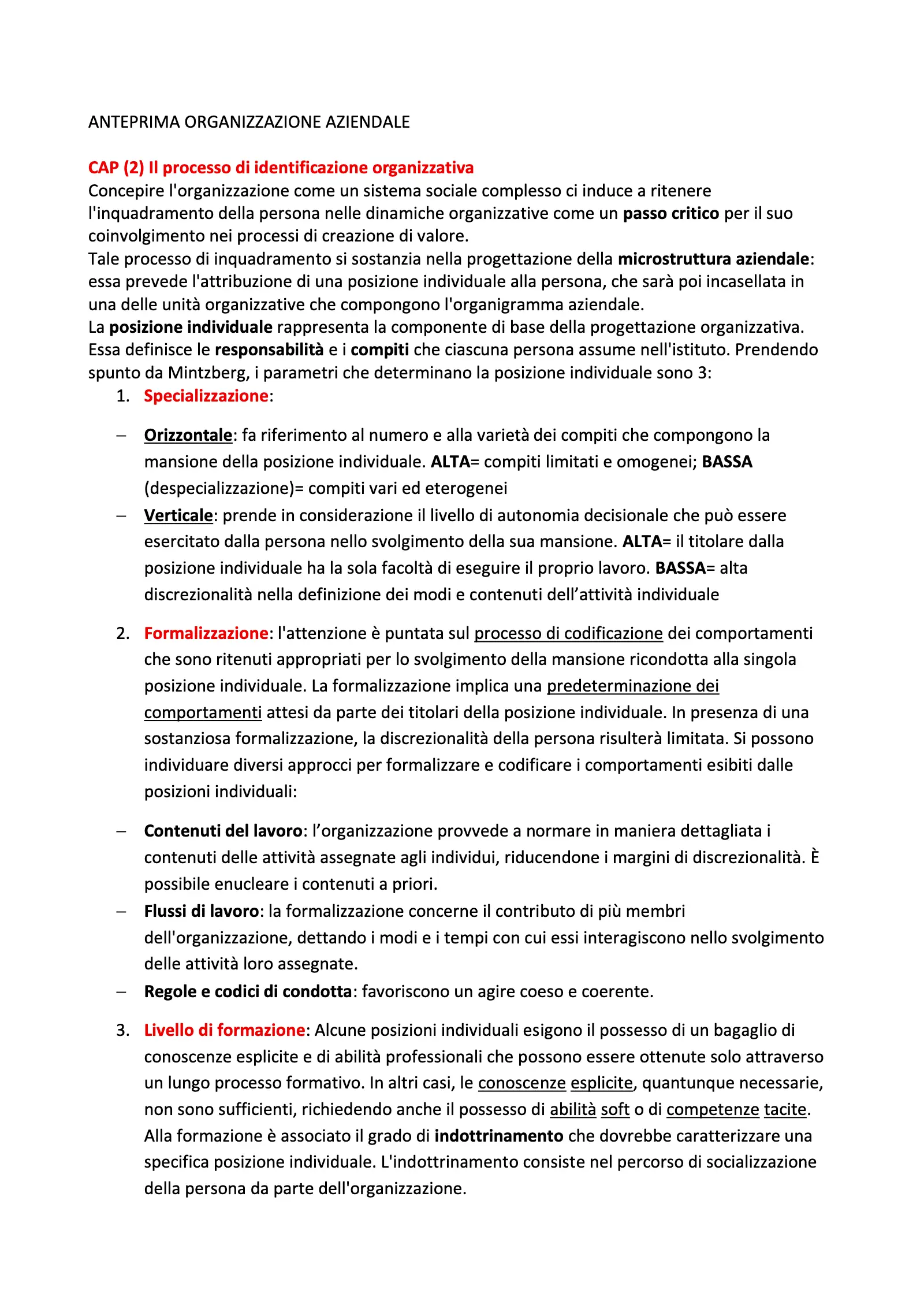 Anteprima degli appunti di Organizzazione Aziendale