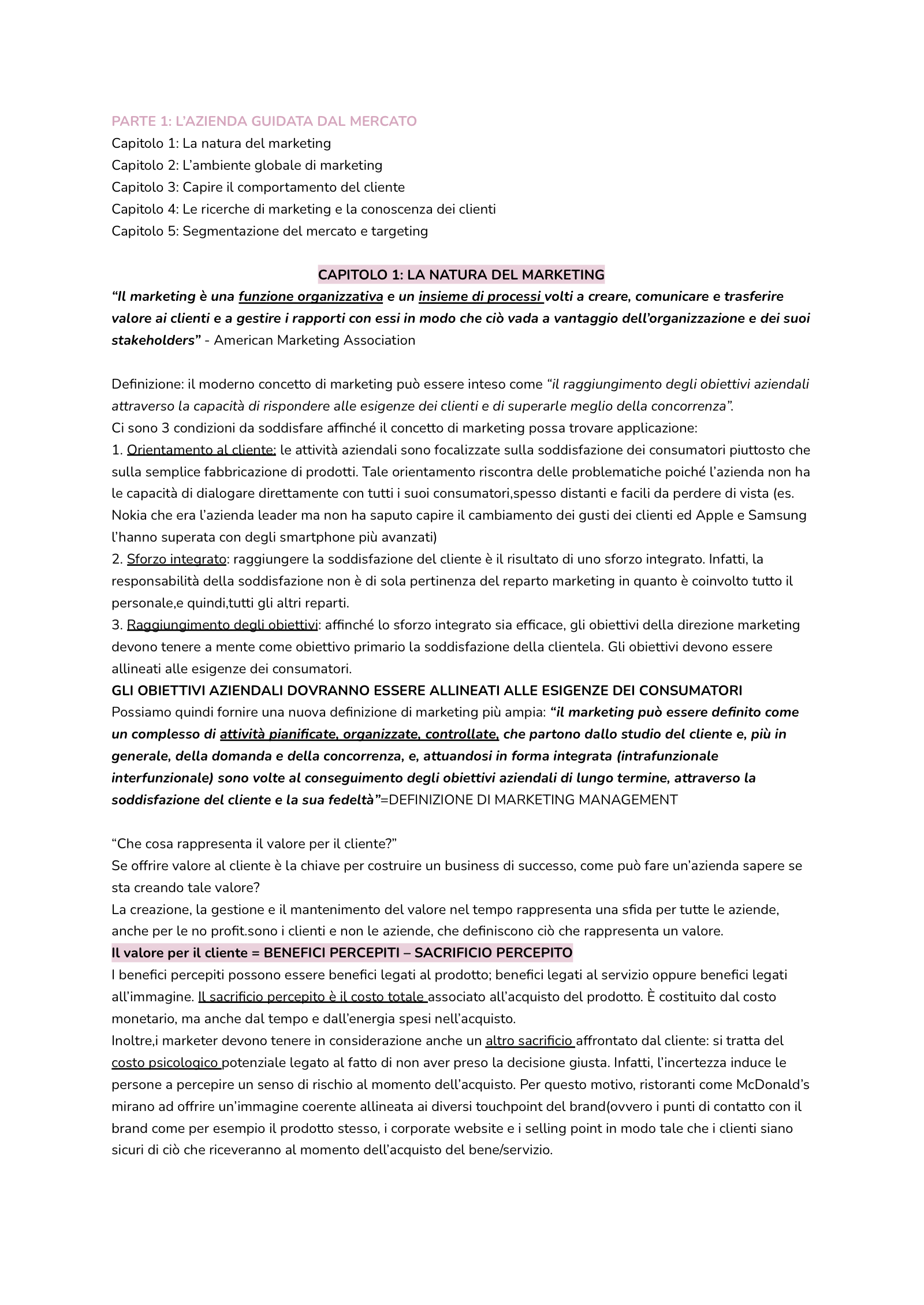 Anteprima degli appunti di Marketing